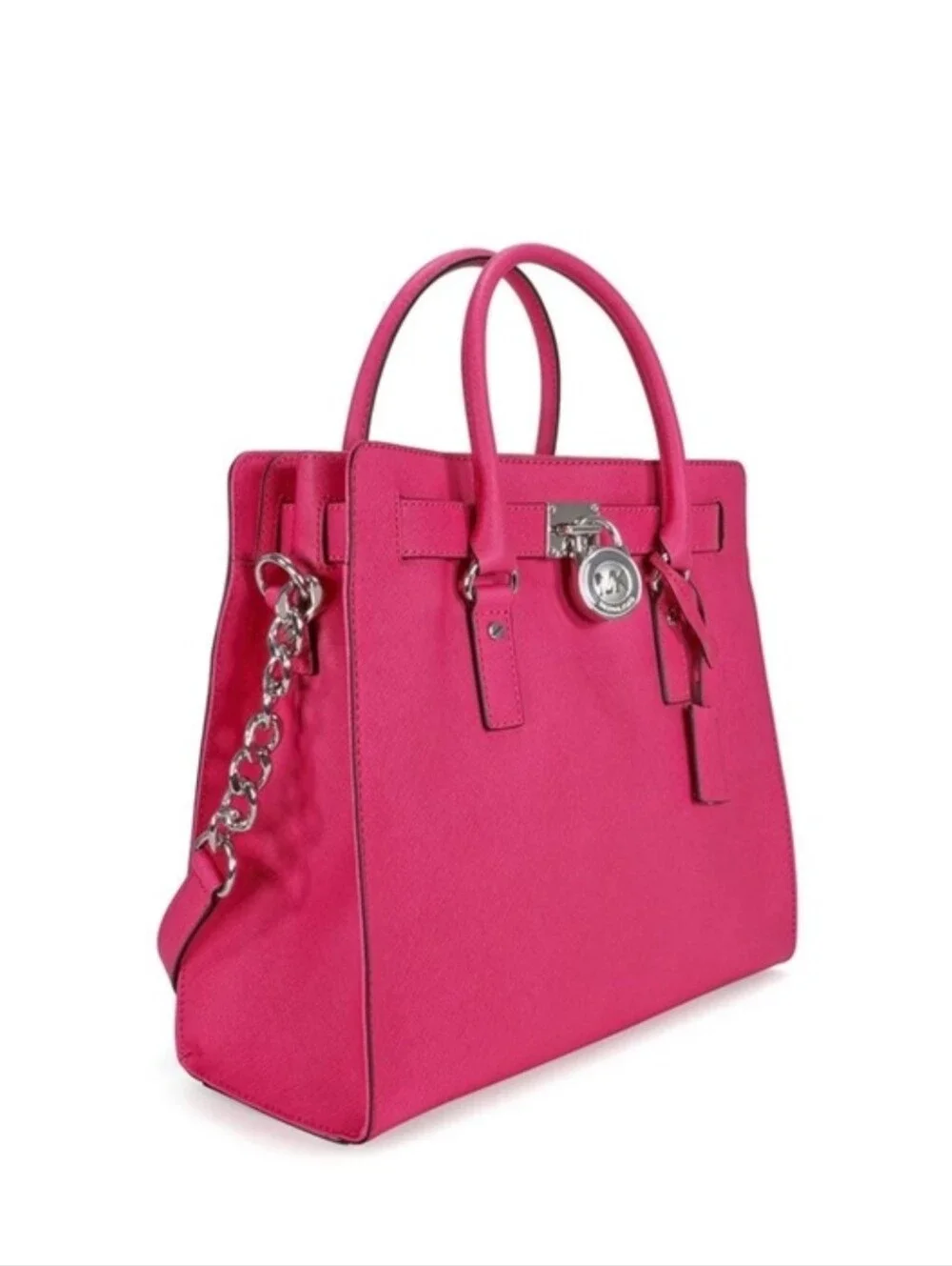 MICHAEL Michael Kors Hamilton tote in Hot Pink with silver-tone hardware.